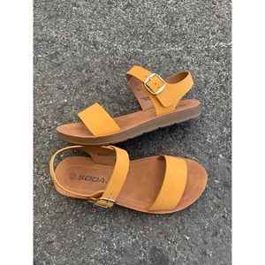SODA Mustard Comfort Single Strap Ankle Sandals